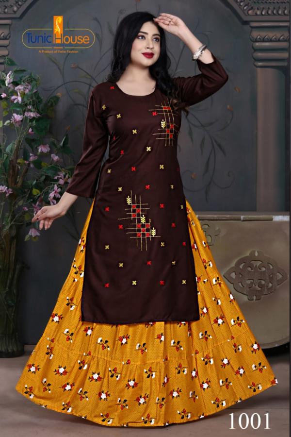 Tunic House Nexa 4 Fancy Rayon Embroidery Kurti With Skirt 